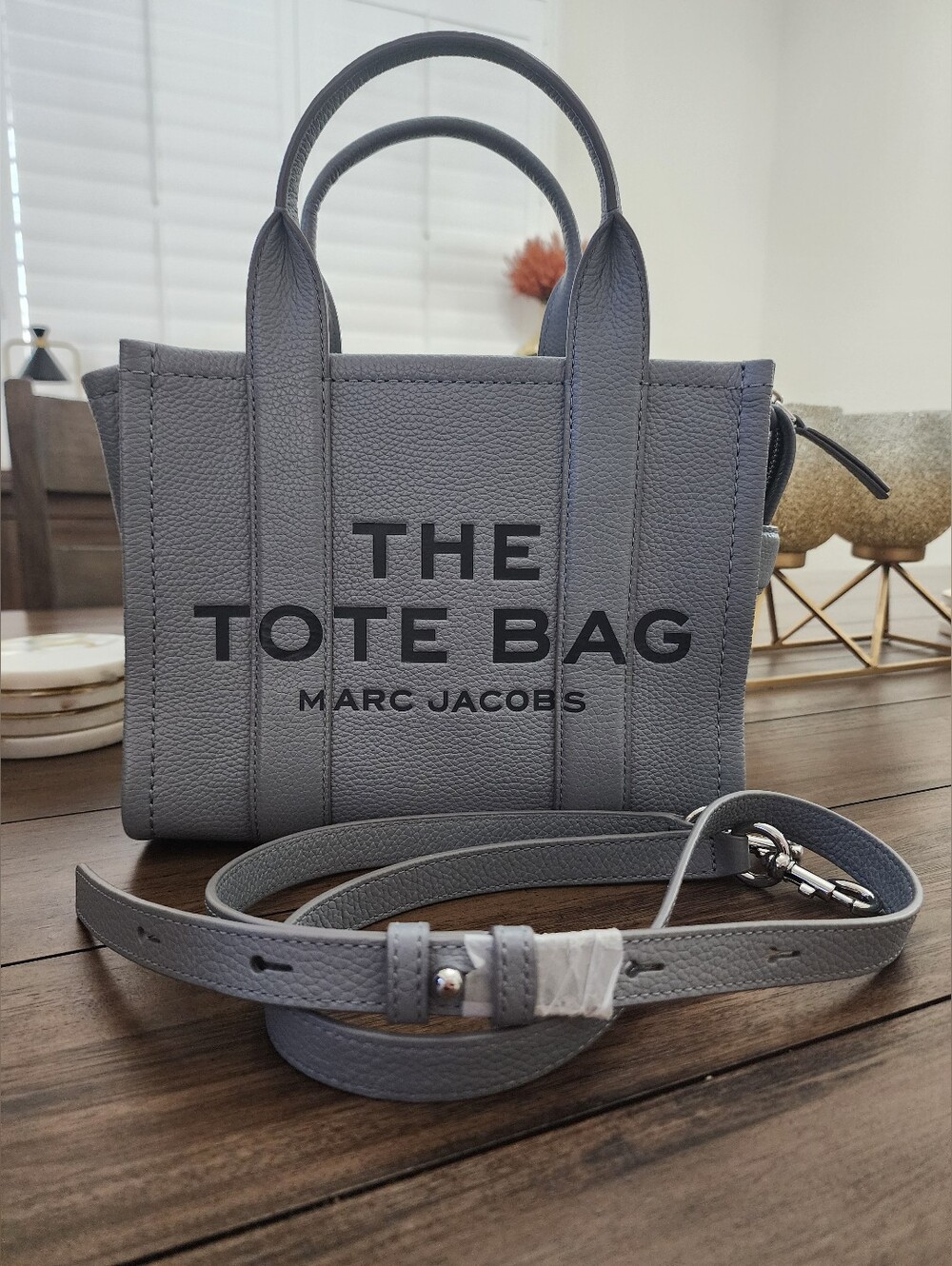Marc Jacobs The Tote Bag Gray Grain Leather  with Silver Hardware & Crossbody